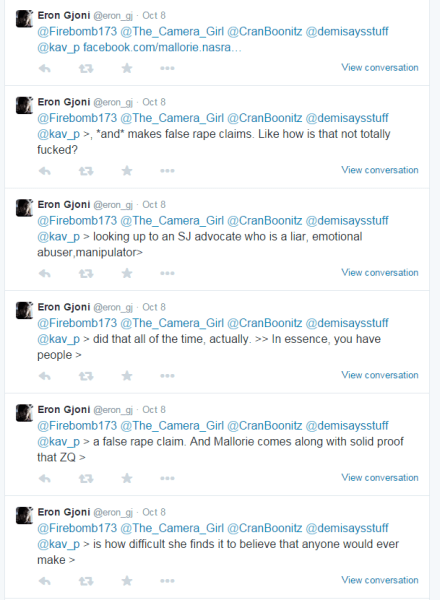 Eron Gjoni, promoting the myth that Zoe Quinn is a murderer, false rape accuser. This is libel.