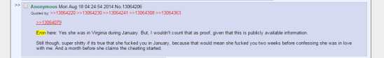 Eron Gjoni, discussing Zoe Quinn's sex life and whereabouts in one post on 4chan.
